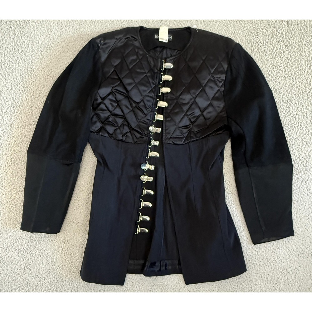 Vintage Mark Wong Nark Jacket Womens Small Black Quilted Hook Front USA 90s